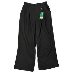 HALARA Black Pleated Wide-Leg Cropped Pants Womens‎ L NWT Pull On Pockets
